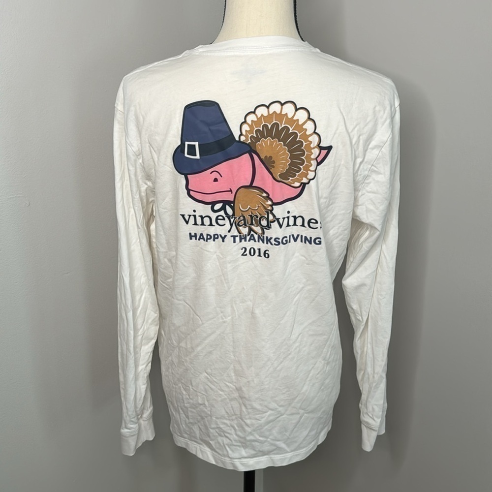 ***Vineyard Vines Boy/Girl White Thanksgiving 2016 Long Sleeve Top Sz XL (18) - Picture 5 of 7